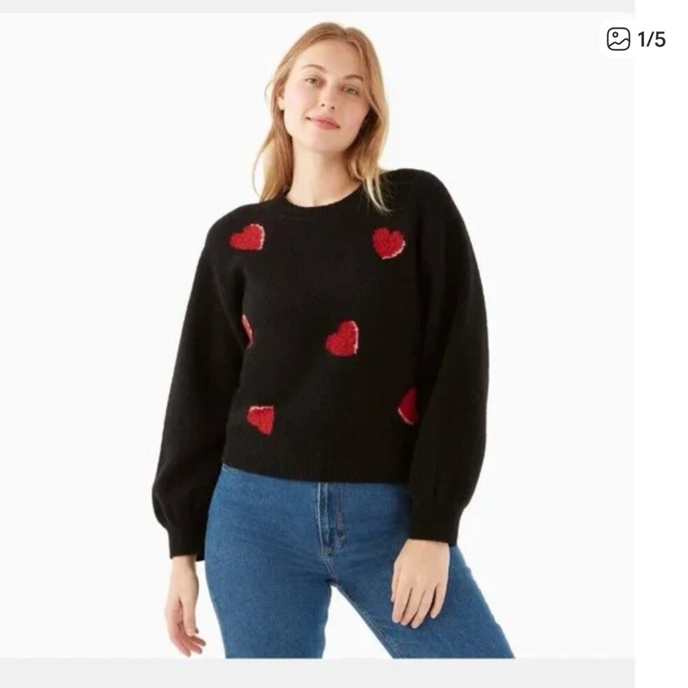 Kate Spade Black Sweater with Red Hearts